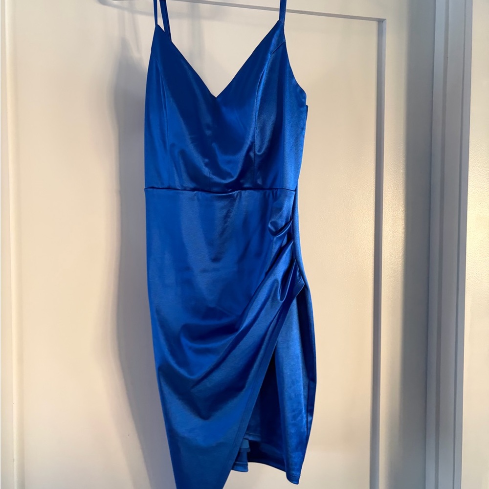 Elegant Electric Blue Satin Dress Juniors Size Large